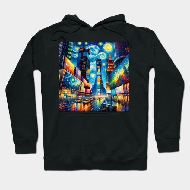 Times Square New York City Starry Night - Beautiful Iconic Places Hoodie by Edd Paint Something